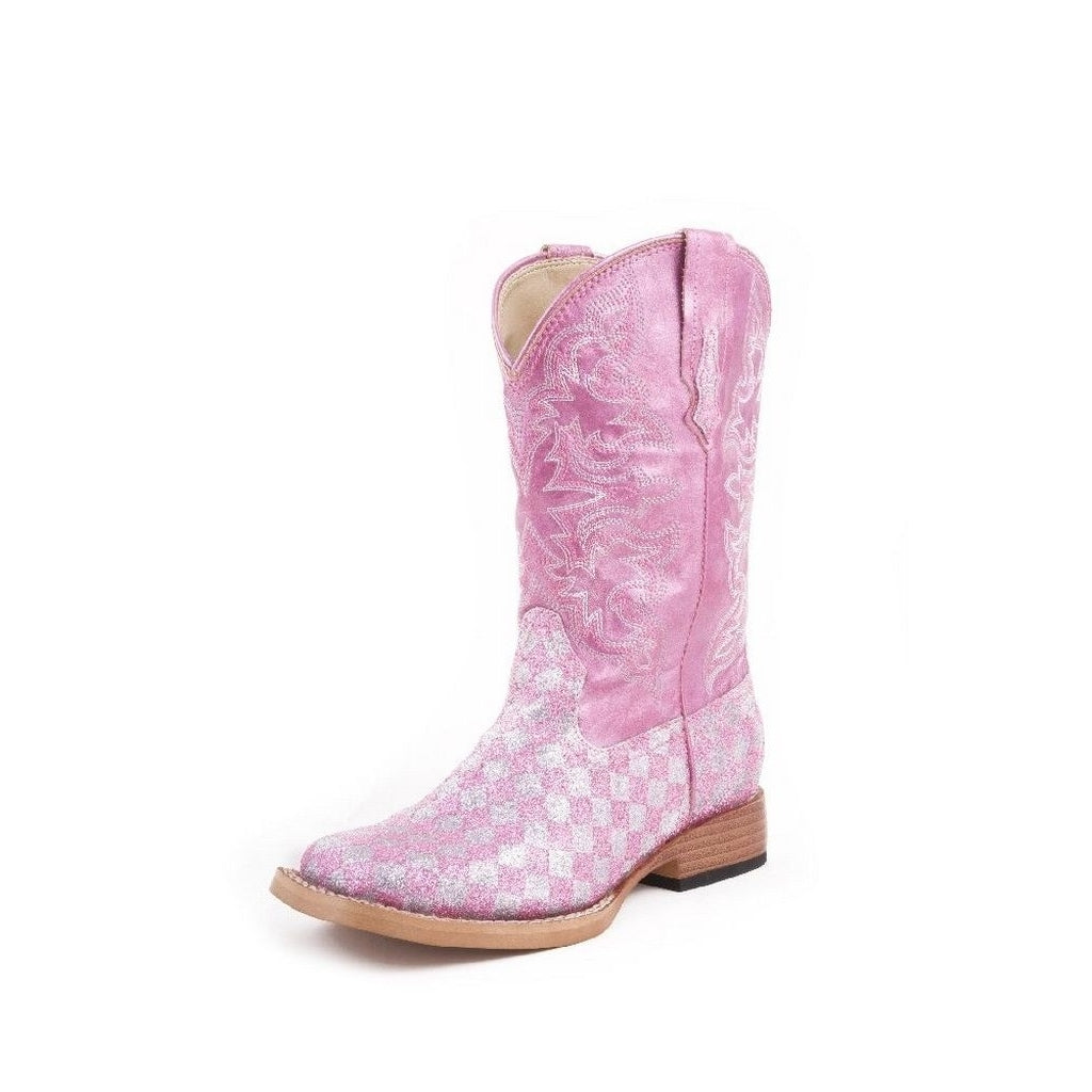 Roper Western Boots Girls Checkered Glitter Pink 09-018-1901-0028 PI Image 1