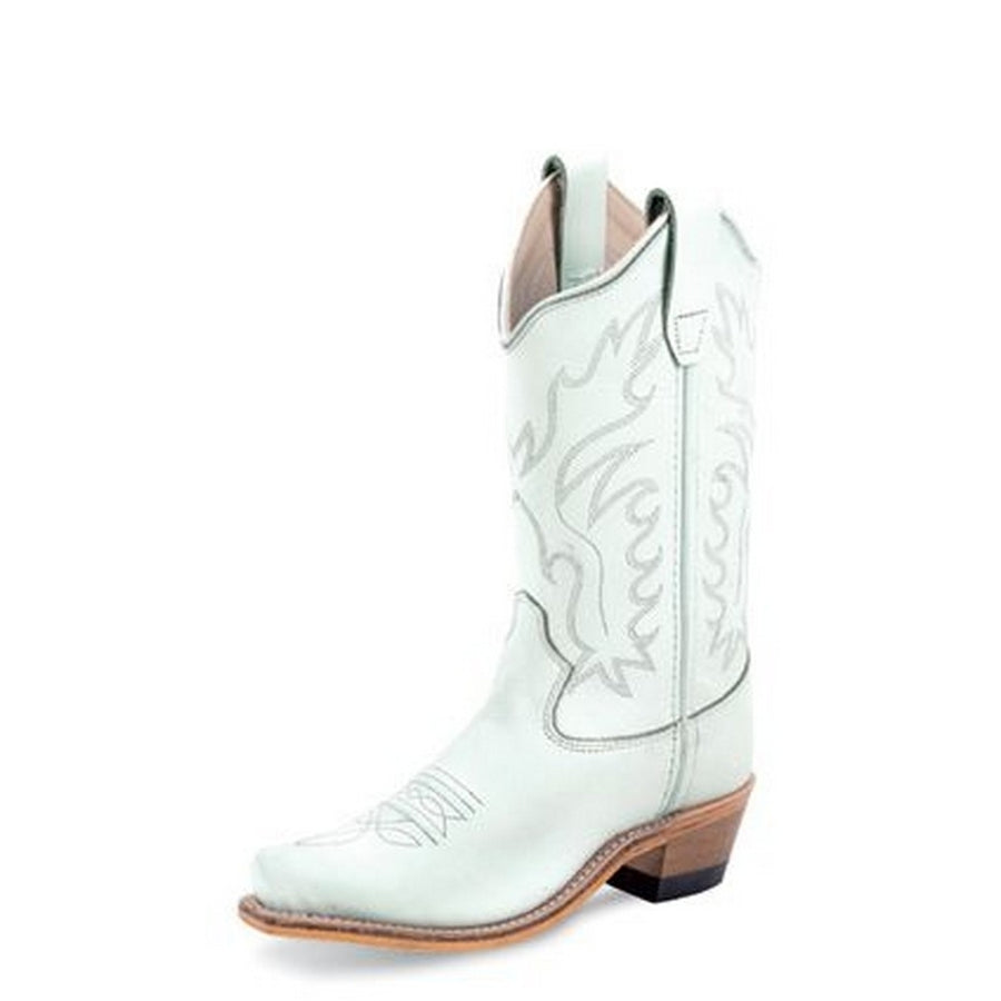 Old West Western Girls Boots Snip Toe Stitched Leather White CF8225 Image 1