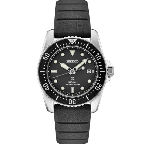 Seiko Mens Prospex Solar Black Silicon Band Divers Watch SNE573 Image 1