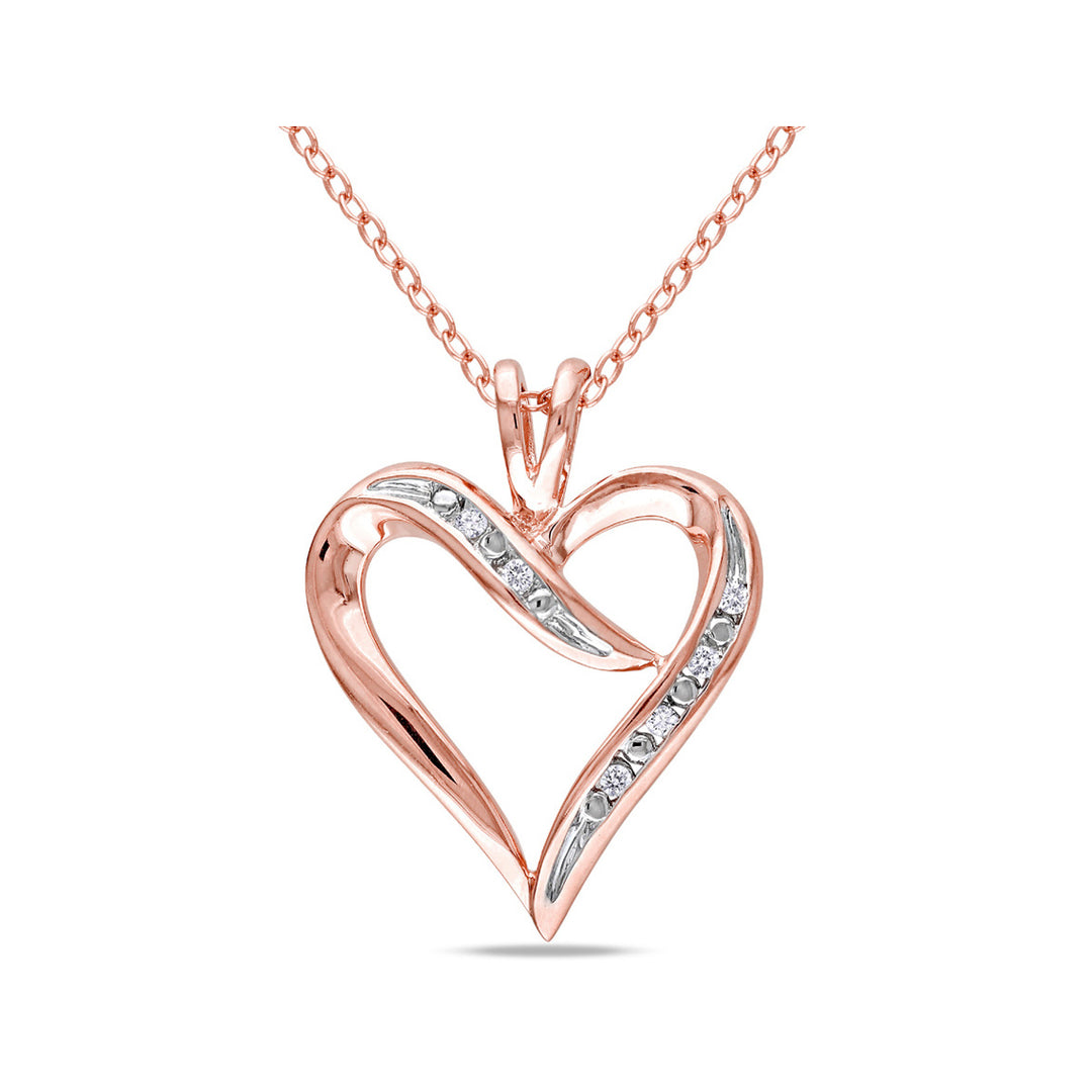 1/20 Carat (ctw) Accent Diamond Heart Pendant in Rose Pink Plated Sterling Silver with Chain Image 1