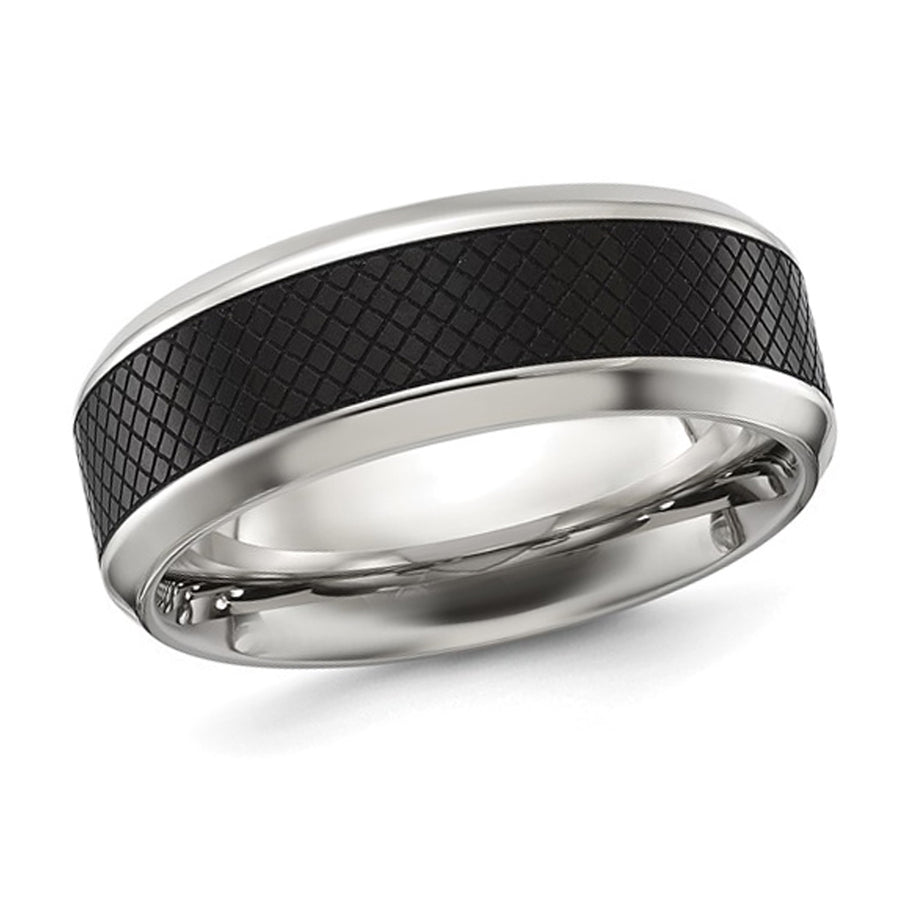 Mens Stainless Steel Black Plated 8mm Band Ring Image 1