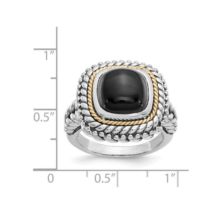 Cabochon Black Onyx Ring in Antiqued Sterling Silver with 14K Gold Accent Image 3