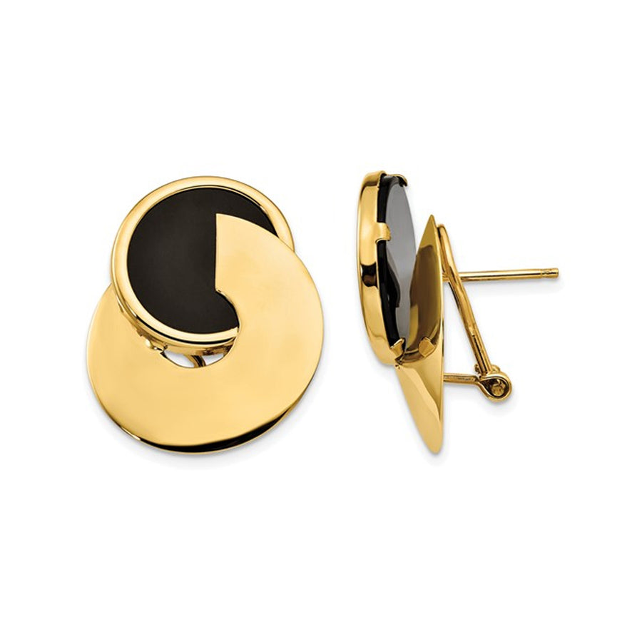 Black Onyx Button Post Earrings in 14K yellow Gold Image 1