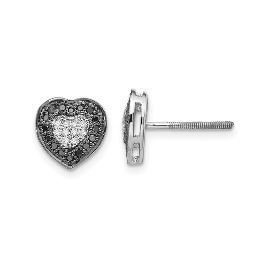 1/4 Carat (ctw) Black and White Diamond Heart Post Earrings in Sterling Silver Image 1