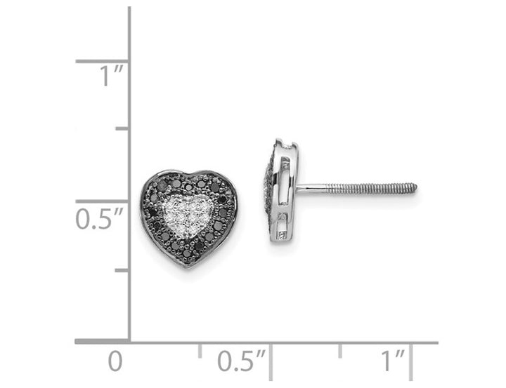 1/4 Carat (ctw) Black and White Diamond Heart Post Earrings in Sterling Silver Image 3