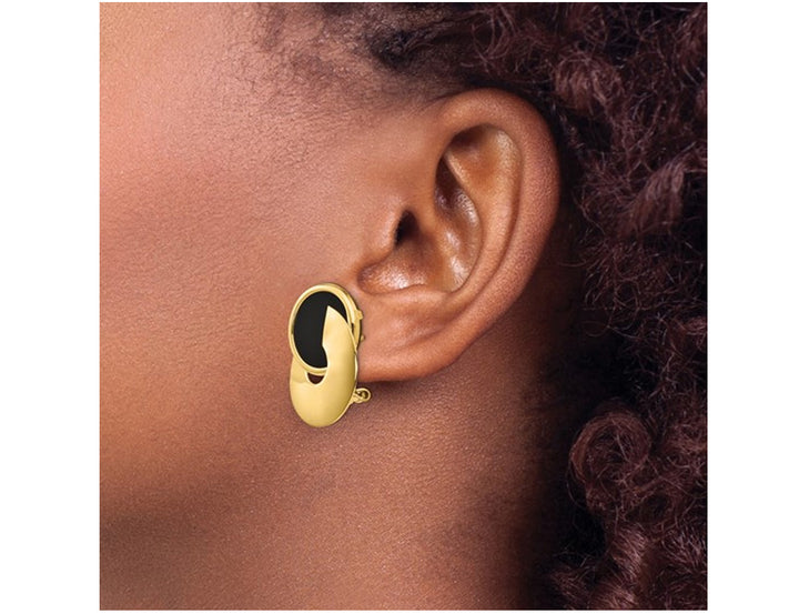 Black Onyx Button Post Earrings in 14K yellow Gold Image 4