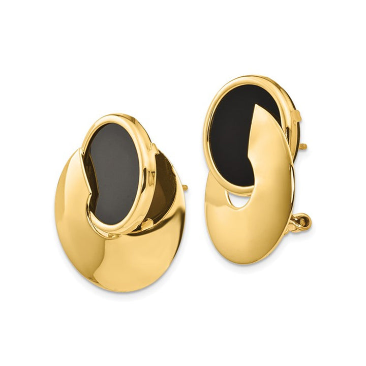 Black Onyx Button Post Earrings in 14K yellow Gold Image 4