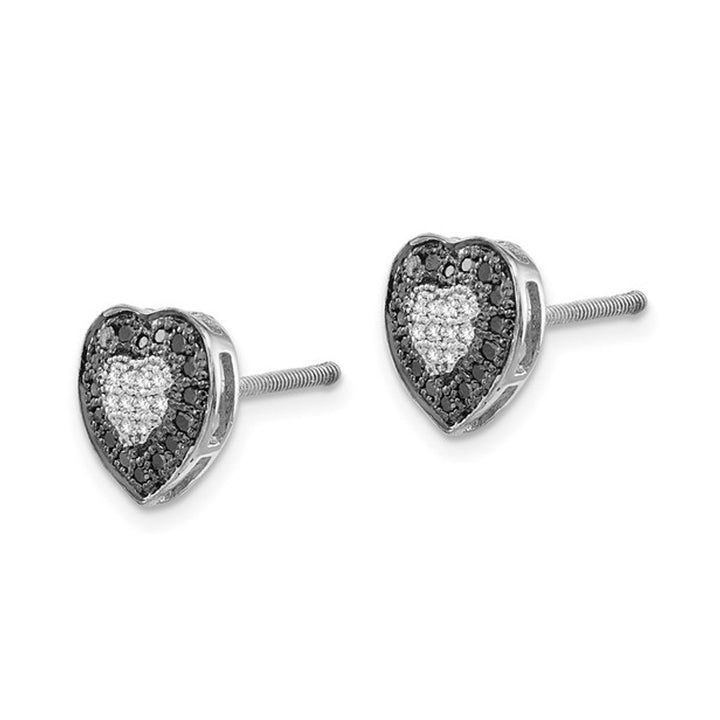 1/4 Carat (ctw) Black and White Diamond Heart Post Earrings in Sterling Silver Image 4