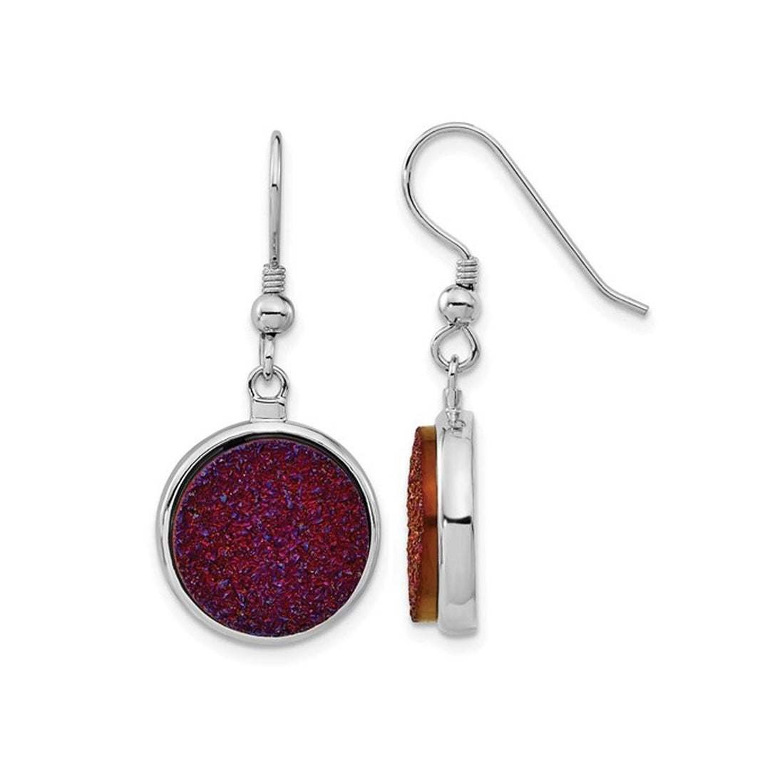 Purple Druzy Quartz Dangle Circle Earrings in Sterling Silver Image 1