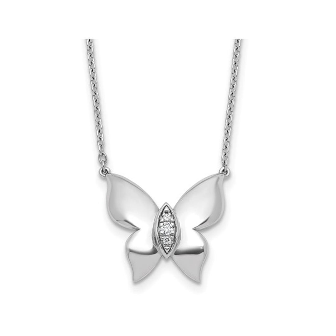 Sterling Silver Butterfly Charm Pendant Necklace with Chain and Accent Diamonds Image 1