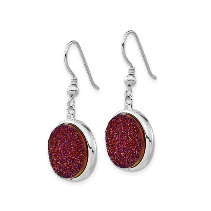 Purple Druzy Quartz Dangle Circle Earrings in Sterling Silver Image 3