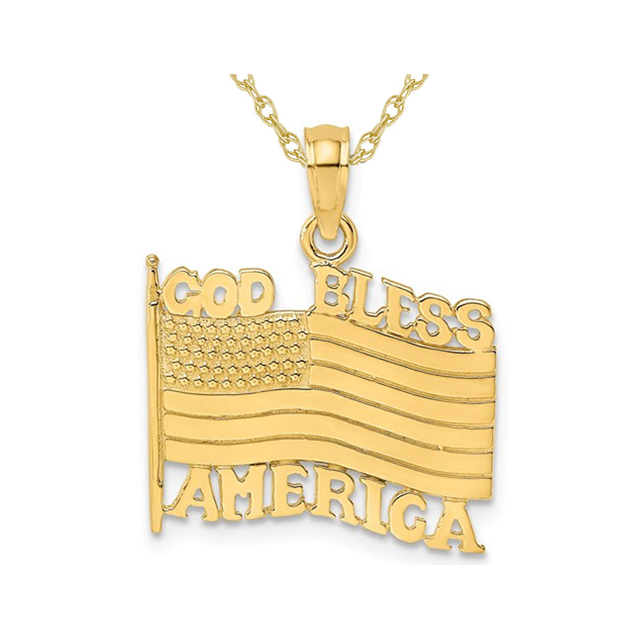 10K Yellow Gold God Bless America Flag Pendant (NO CHAIN) Image 1