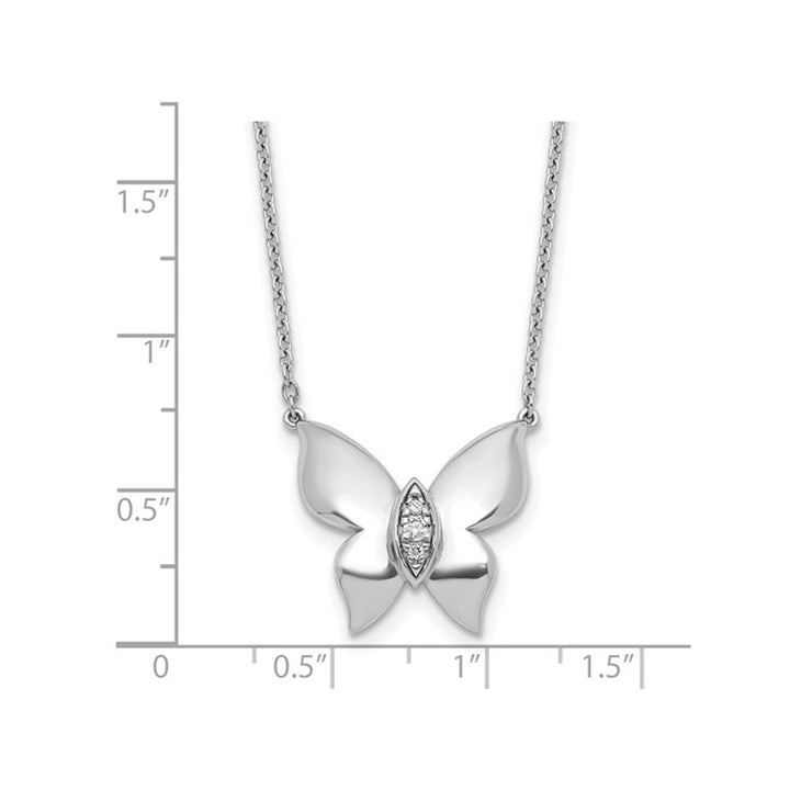 Sterling Silver Butterfly Charm Pendant Necklace with Chain and Accent Diamonds Image 3