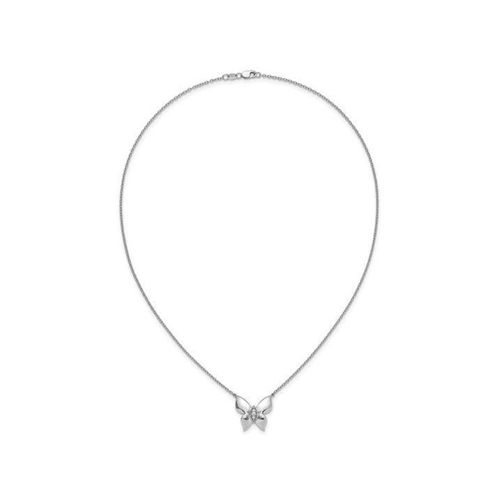 Sterling Silver Butterfly Charm Pendant Necklace with Chain and Accent Diamonds Image 4