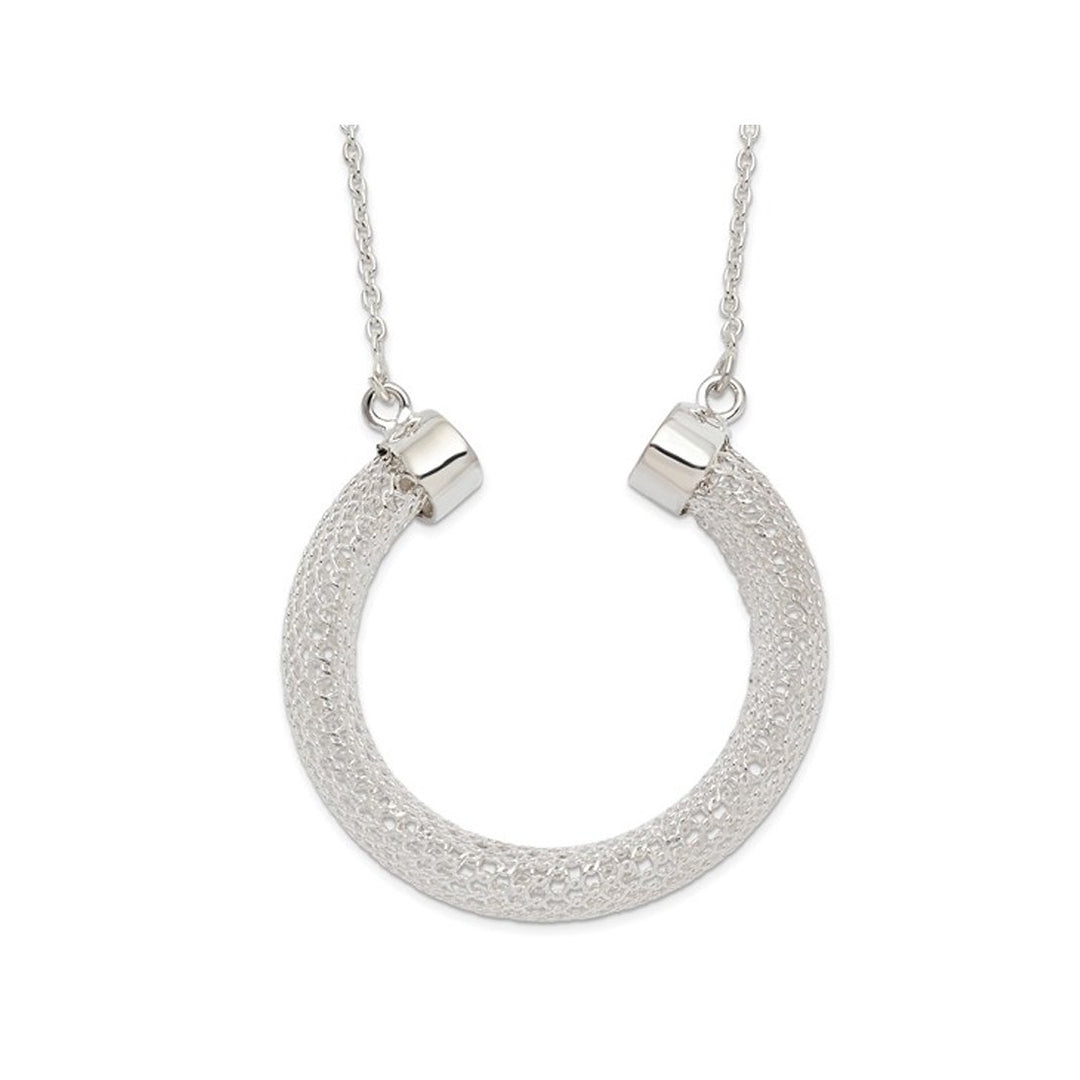 Sterling Silver Polished Mesh Hoop Necklace Pendant with Chain (16.5 Inches) Image 1