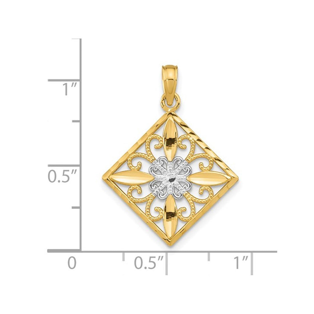 14K Yellow Gold Flower and Cross Square Charm Pendant (NO CHAIN) Image 3