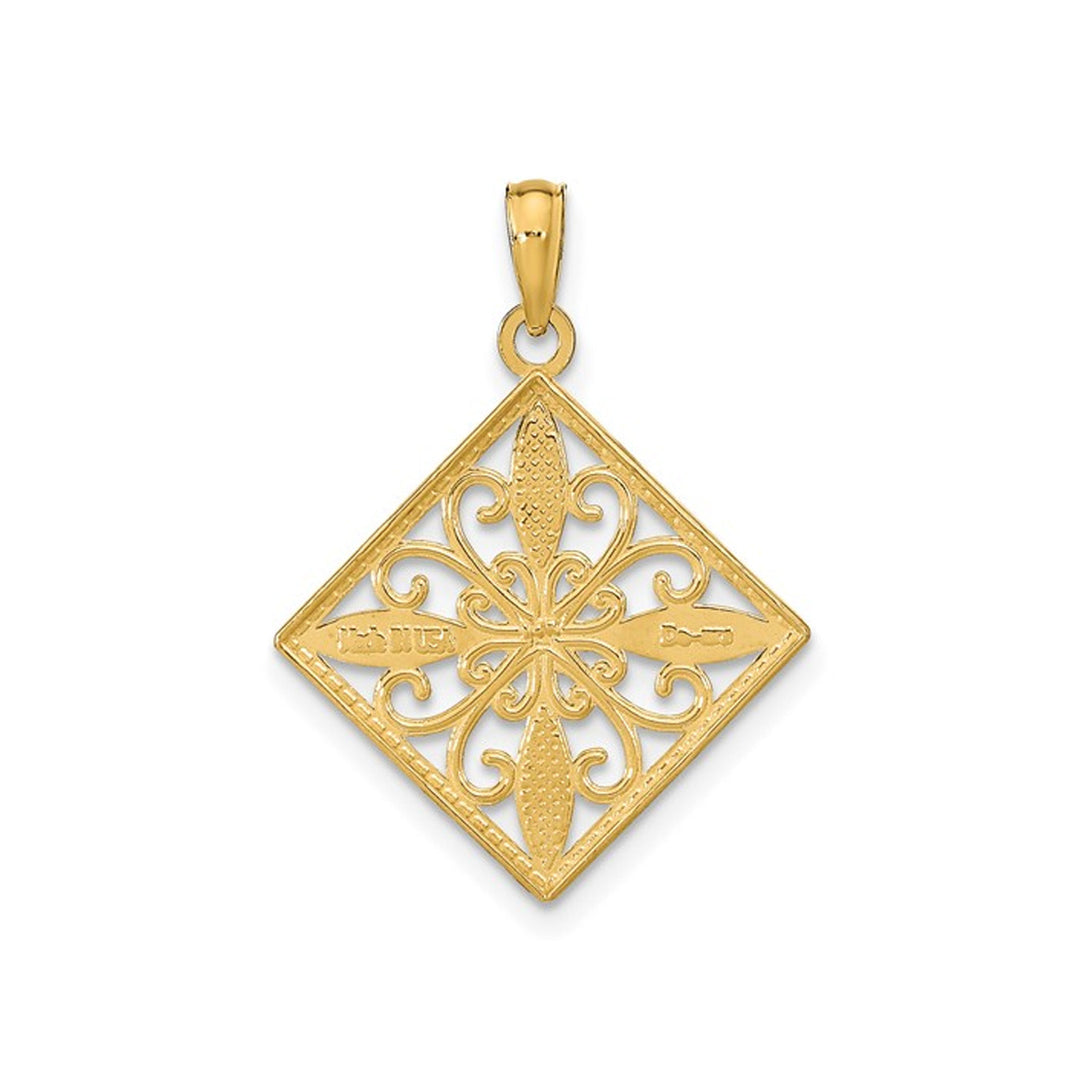 14K Yellow Gold Flower and Cross Square Charm Pendant (NO CHAIN) Image 4