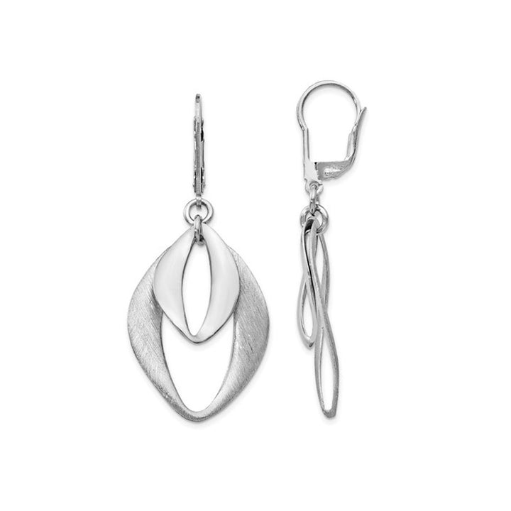 Sterling Silver Polished and Brushed Dangle Drop Leverback Earrings Image 1