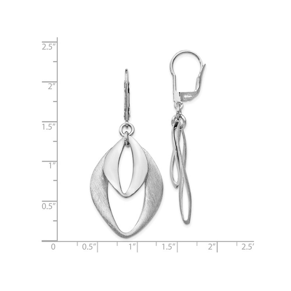 Sterling Silver Polished and Brushed Dangle Drop Leverback Earrings Image 2