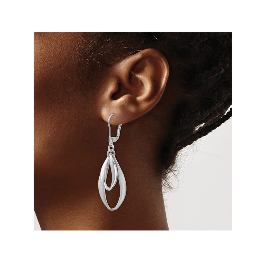 Sterling Silver Polished and Brushed Dangle Drop Leverback Earrings Image 3