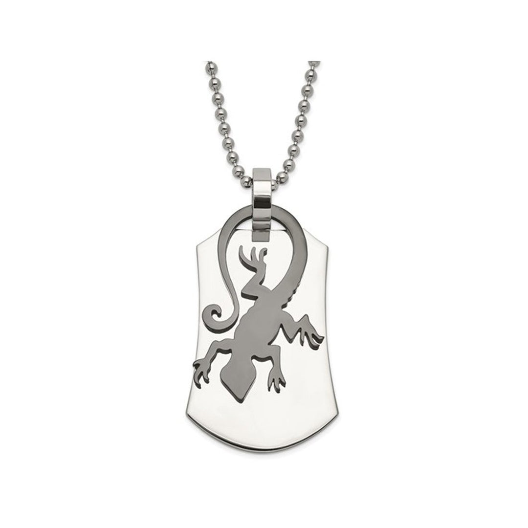 Mens Stainless Steel Lizard Dogtag Pendant Necklace with Chain (24 Inches) Image 1