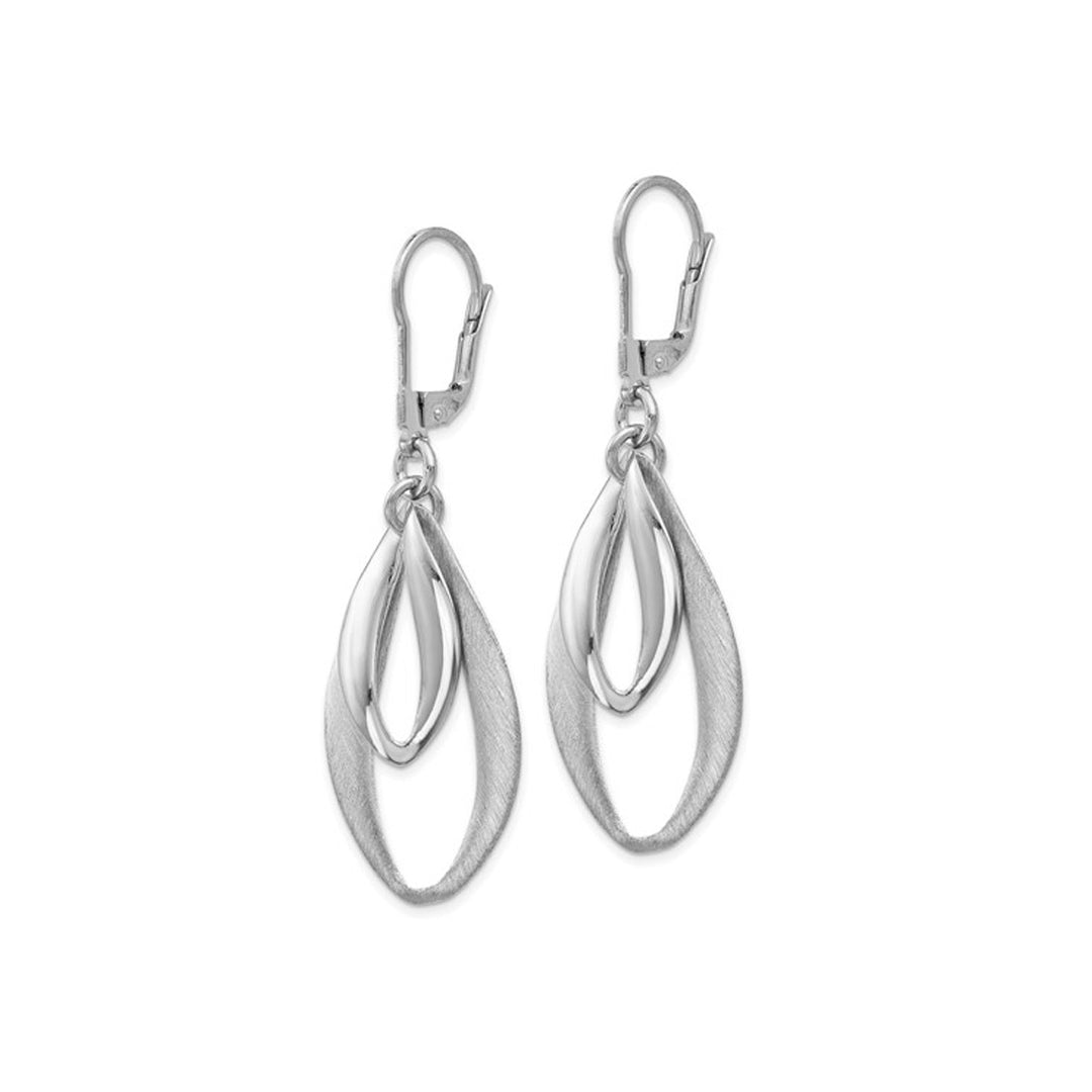 Sterling Silver Polished and Brushed Dangle Drop Leverback Earrings Image 4