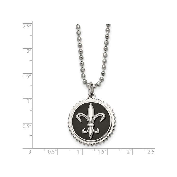 Mens Titanium Black Fleur de Lis Disc Pendant Necklace with Chain Image 4