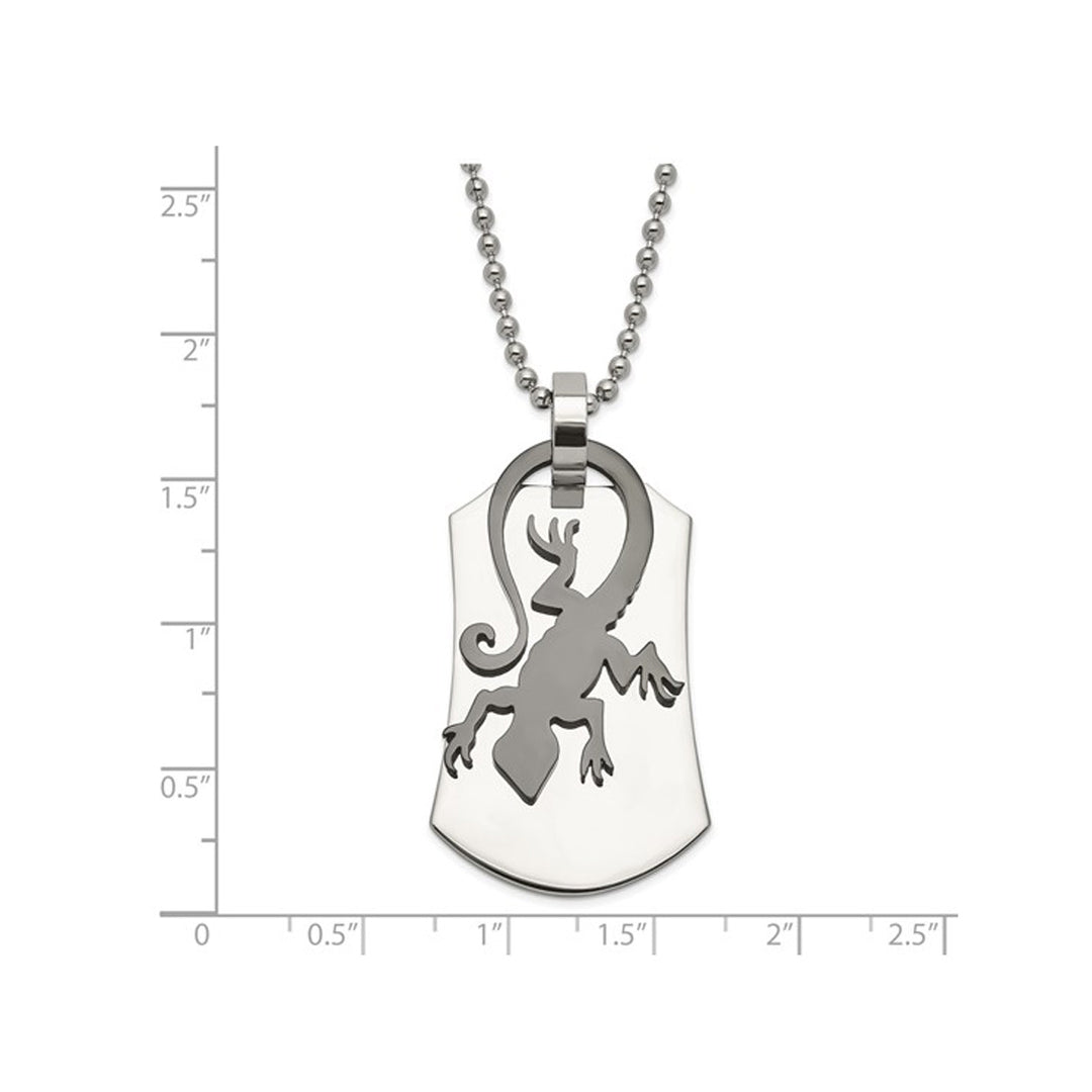 Mens Stainless Steel Lizard Dogtag Pendant Necklace with Chain (24 Inches) Image 3