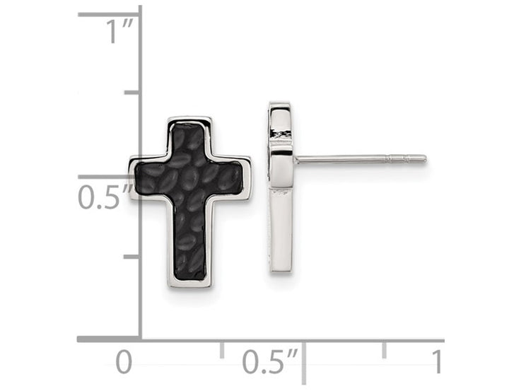 Stainless Steel Polished and Black Plated Cross Earrings Image 3