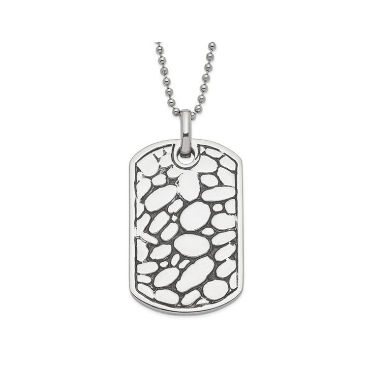 Mens Stainless Steel Pebble Dog Tag Pendant Necklace with Chain Image 1