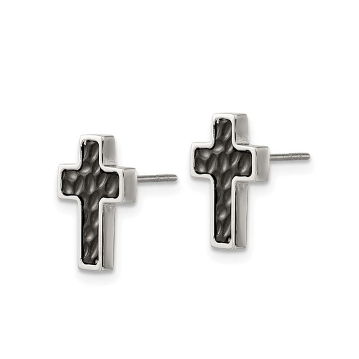 Stainless Steel Polished and Black Plated Cross Earrings Image 4