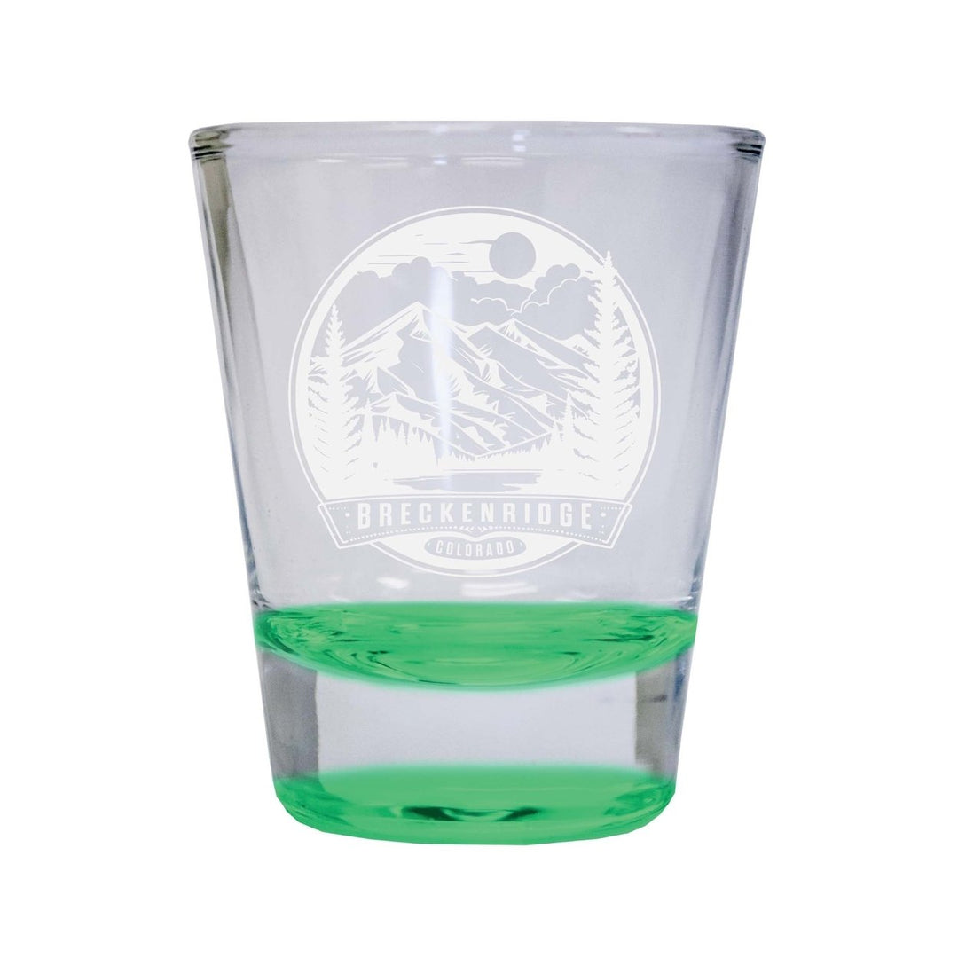 Brekenridge Colorado Souvenir 2 Ounce Engraved Shot Glass Round Image 1