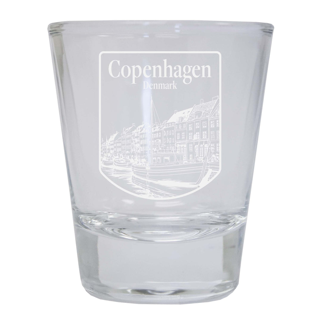 Copenhagen Denmark Souvenir 2 Ounce Engraved Shot Glass Round Image 1