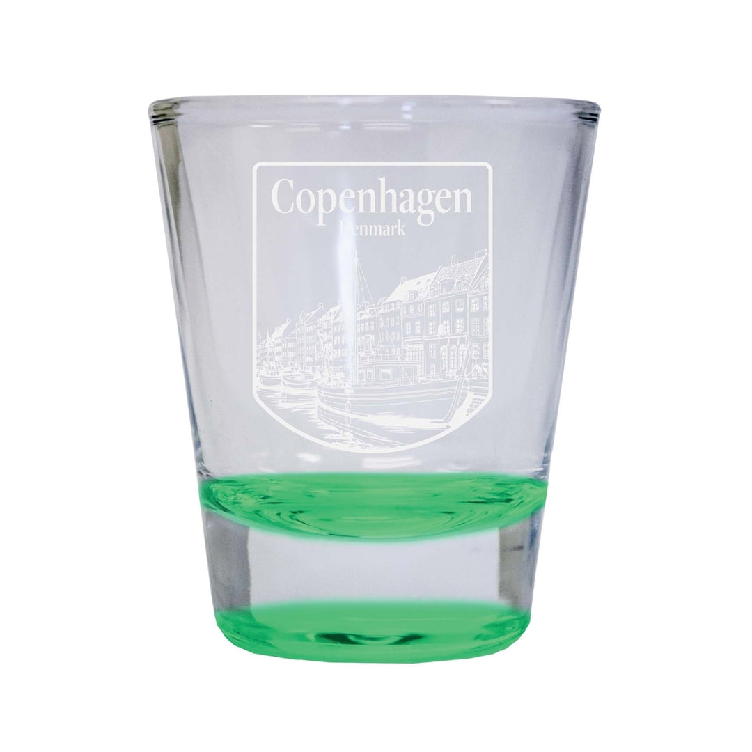 Copenhagen Denmark Souvenir 2 Ounce Engraved Shot Glass Round Image 2