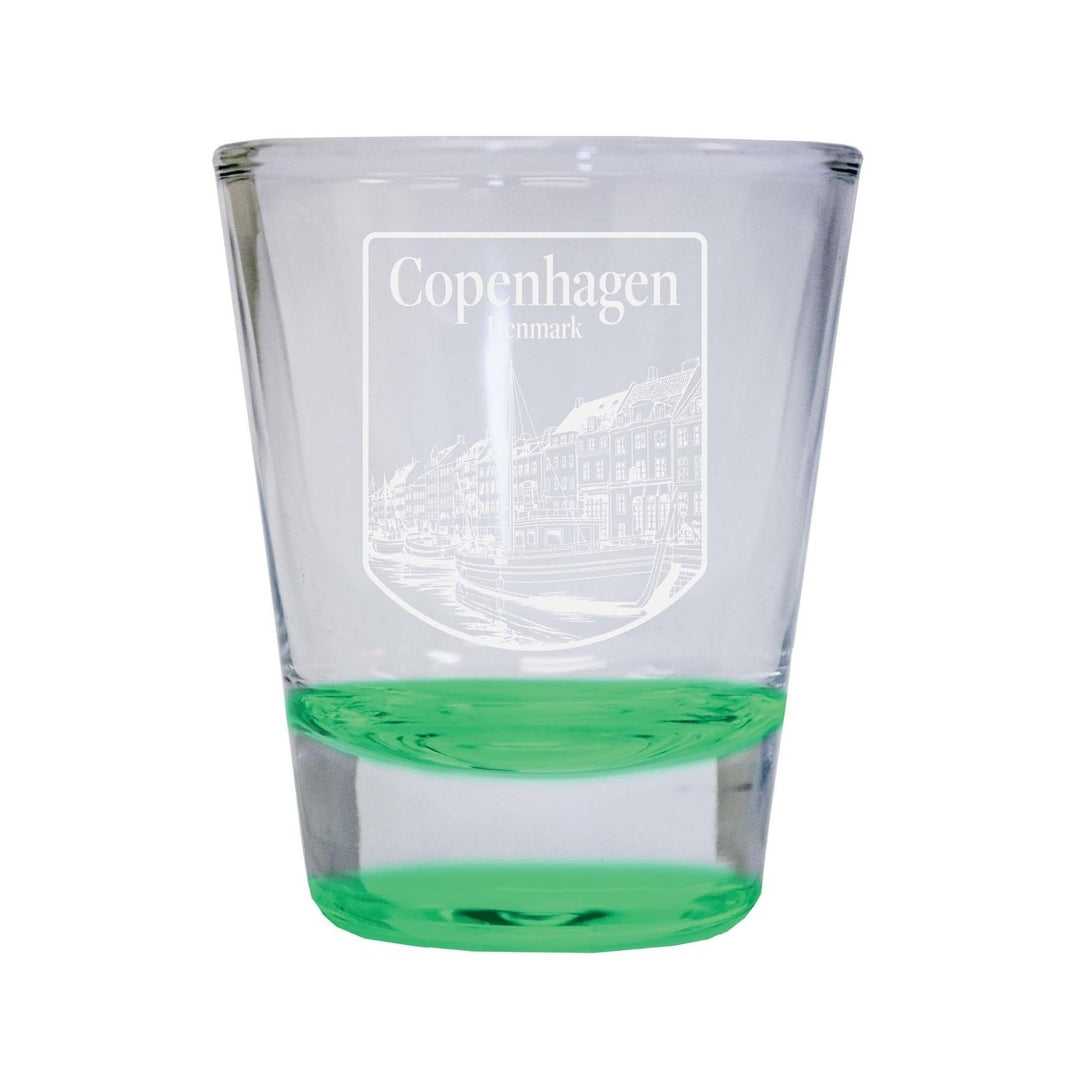 Copenhagen Denmark Souvenir 2 Ounce Engraved Shot Glass Round Image 1