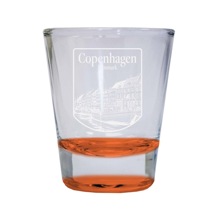 Copenhagen Denmark Souvenir 2 Ounce Engraved Shot Glass Round Image 3