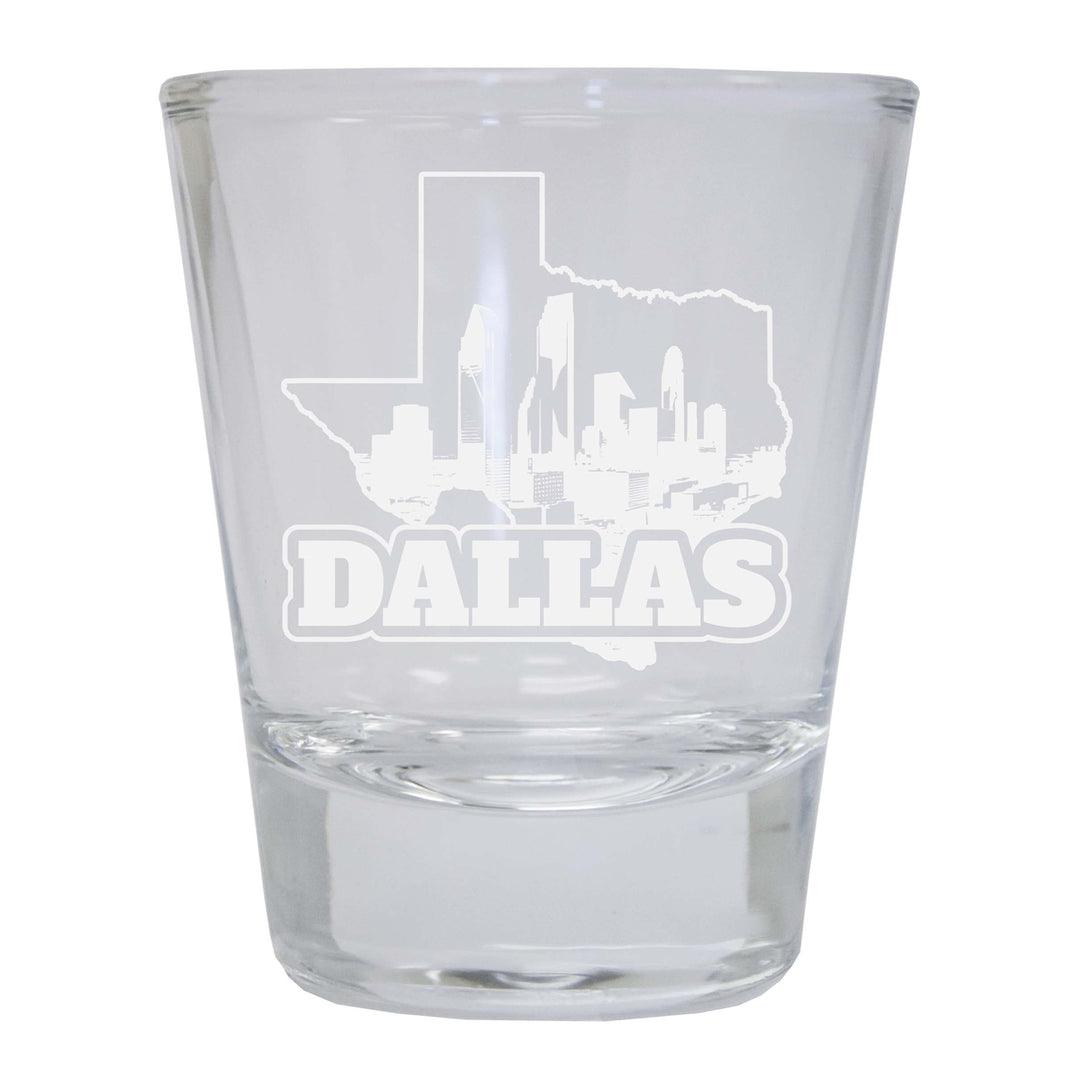 Dallas Texas Souvenir 2 Ounce Engraved Shot Glass Round Image 1