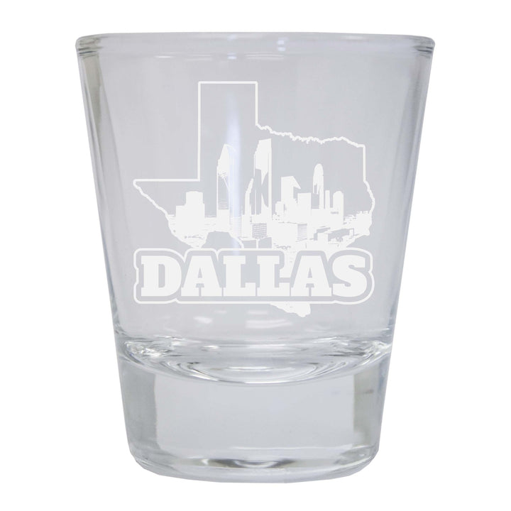 Dallas Texas Souvenir 2 Ounce Engraved Shot Glass Round Image 1