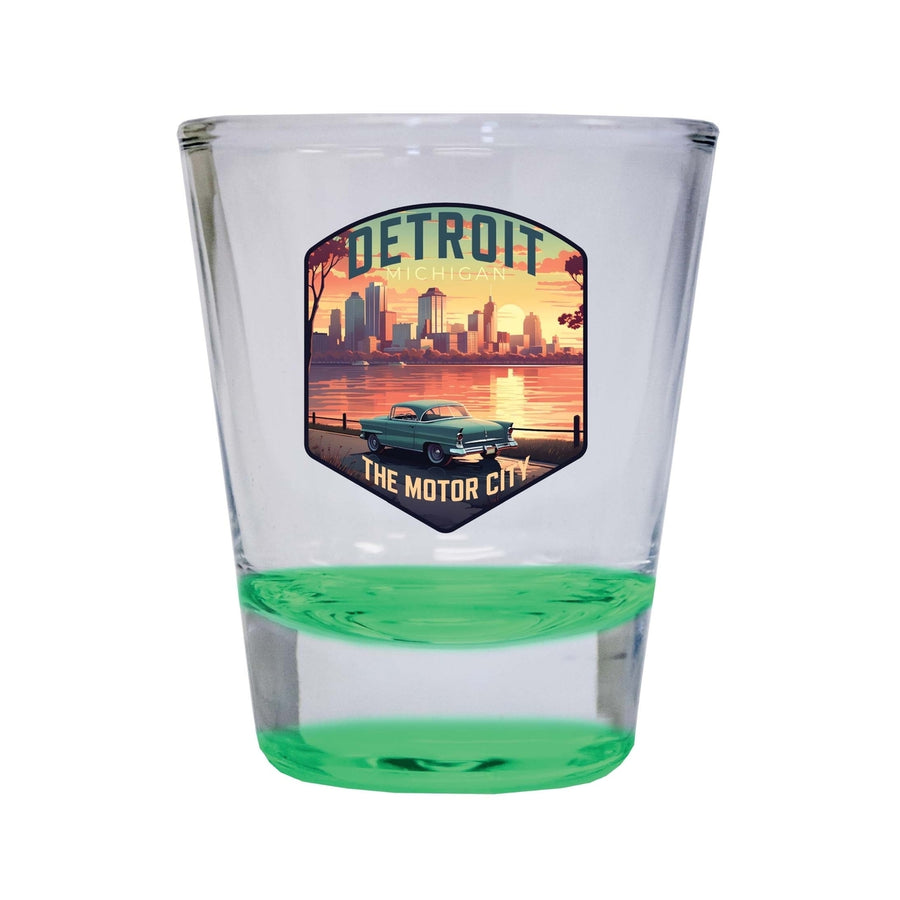 Detroit Michigan Design A Souvenir 2 Ounce Shot Glass Round Image 1