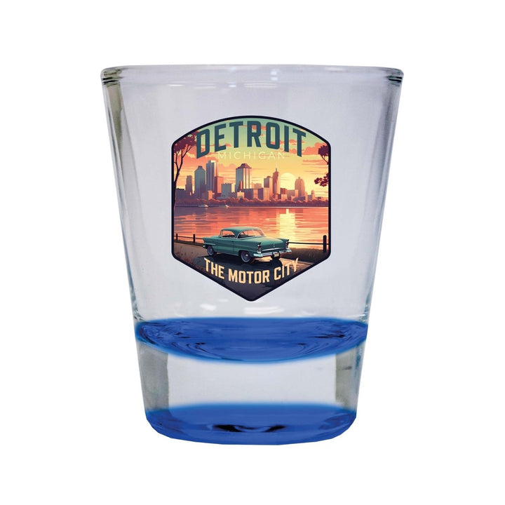 Detroit Michigan Design A Souvenir 2 Ounce Shot Glass Round Image 2