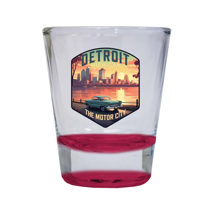 Detroit Michigan Design A Souvenir 2 Ounce Shot Glass Round Image 3