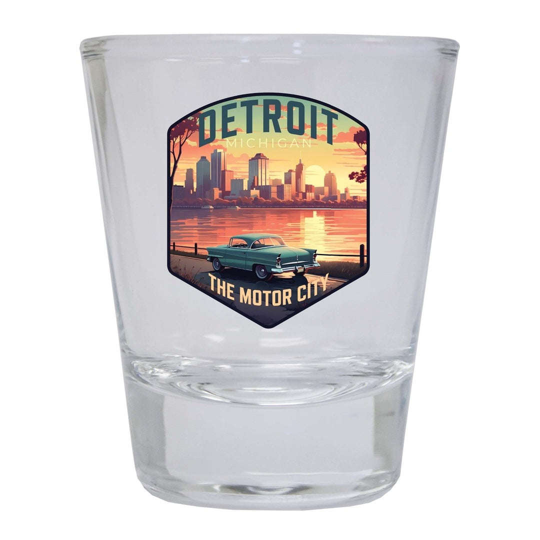 Detroit Michigan Design A Souvenir 2 Ounce Shot Glass Round Image 4