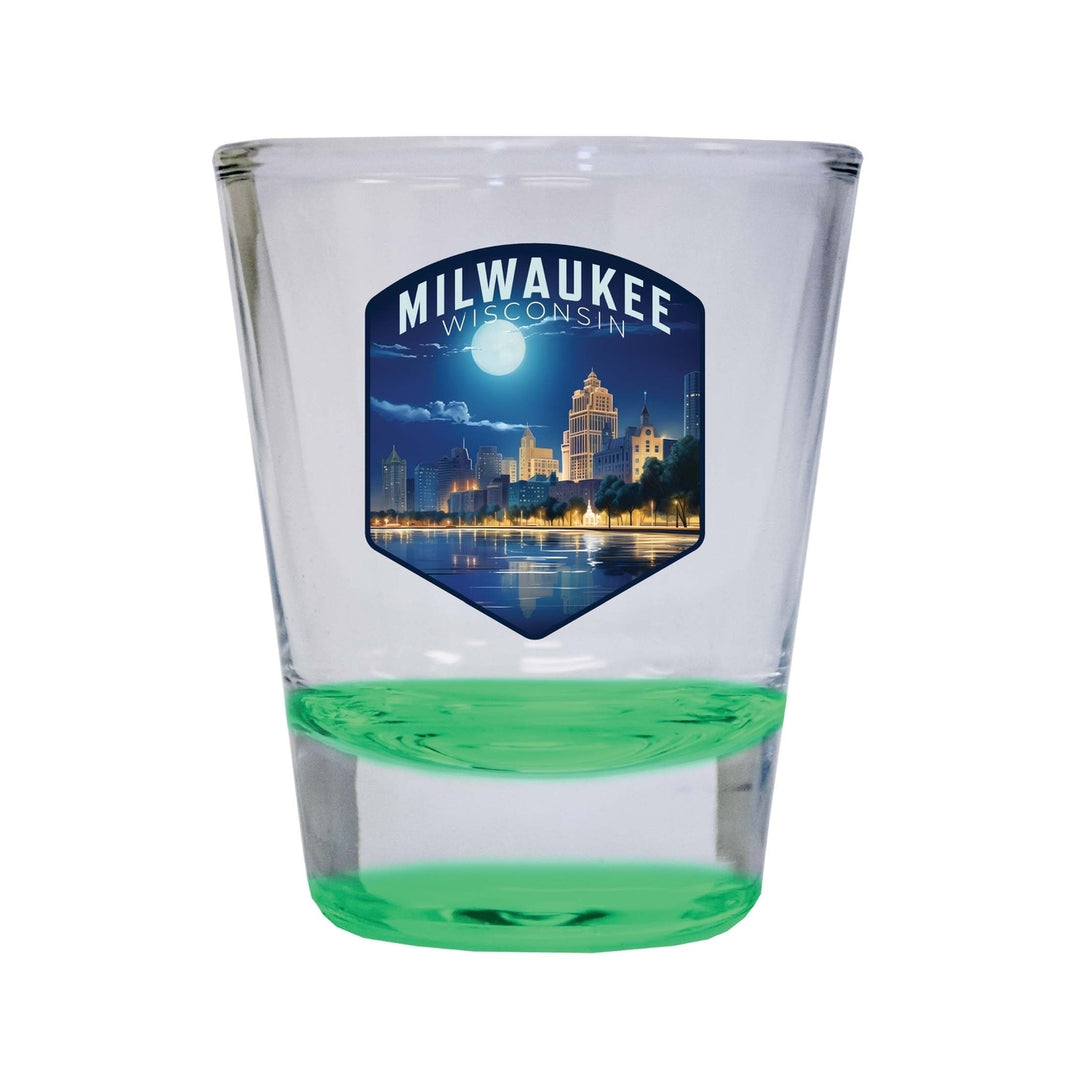 Milwaukee Wisconsin Design B Souvenir 2 Ounce Shot Glass Round Image 3