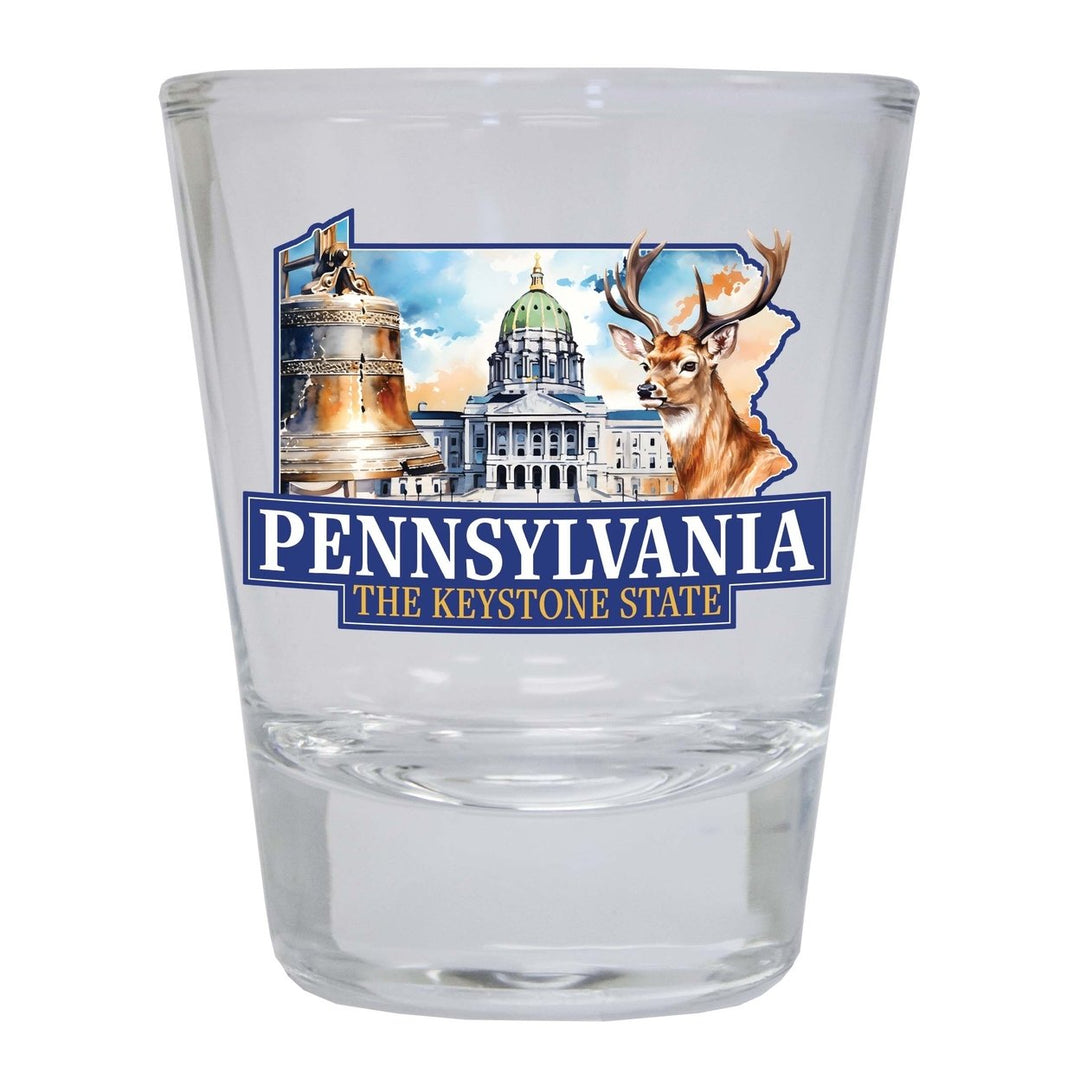 Pennsylvania Design D Souvenir 2 Ounce Shot Glass Round Image 1