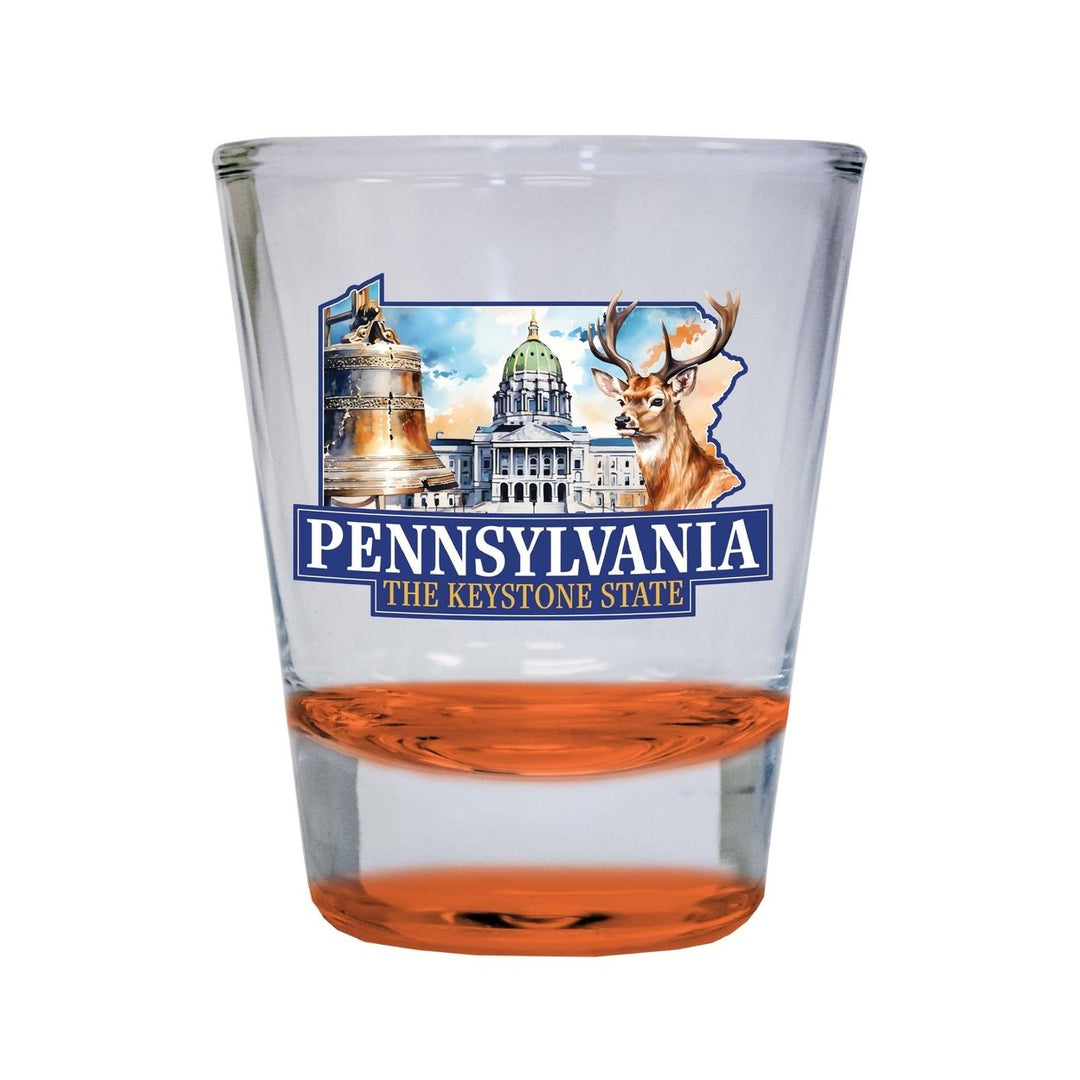 Pennsylvania Design D Souvenir 2 Ounce Shot Glass Round Image 1