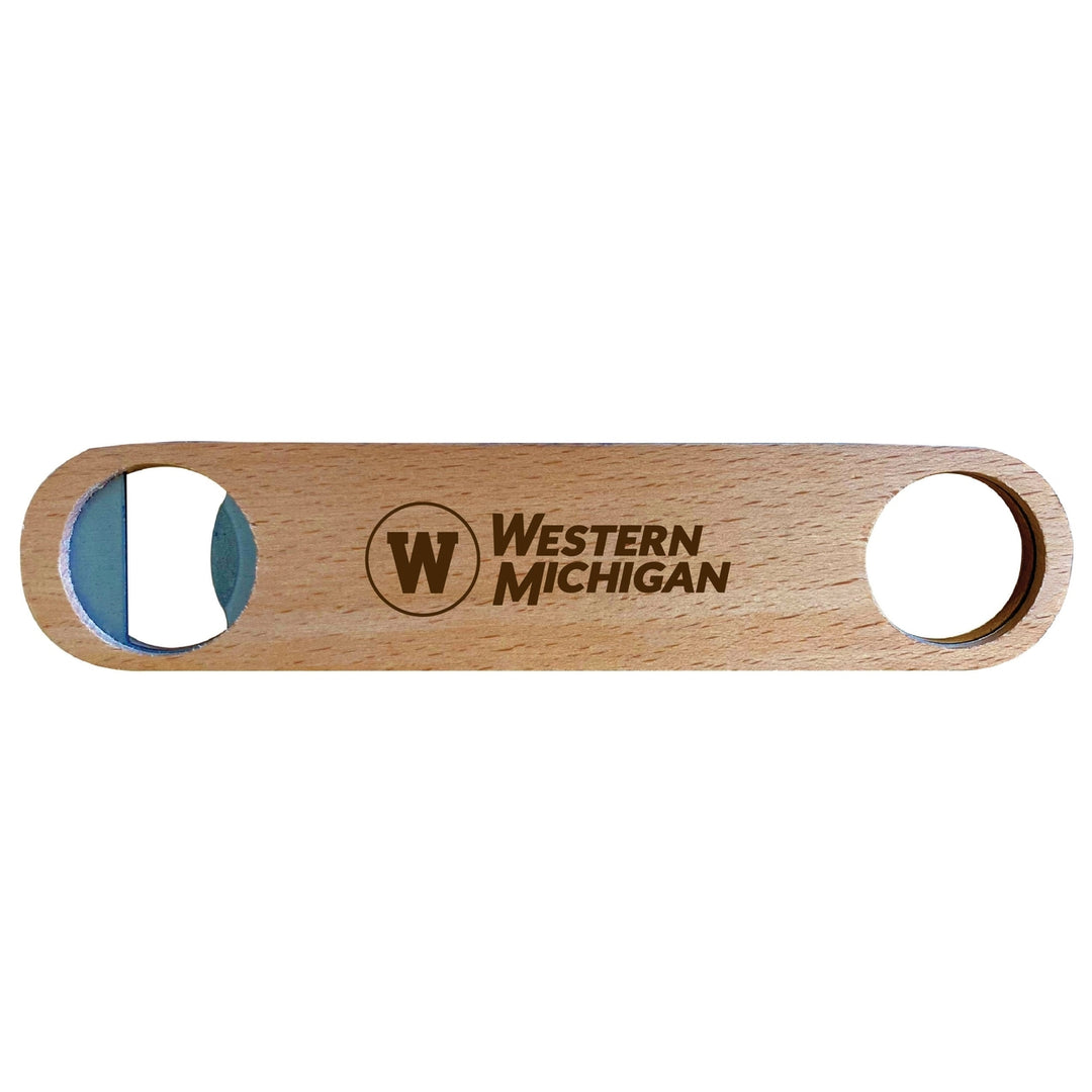 Western Michigan University Engraved Wooden Bottle Opener Officially Licensed Collegiate Product Image 1