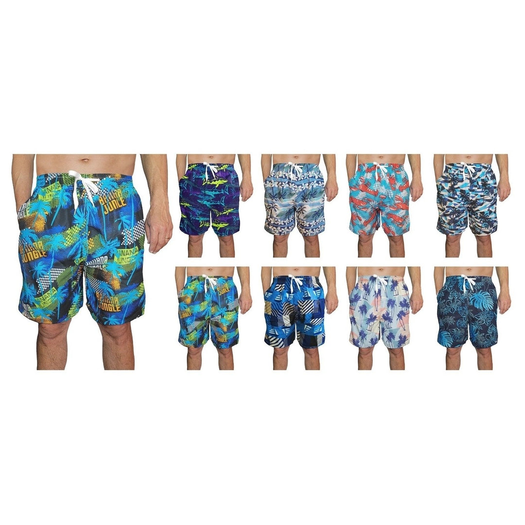 3-Pack Mens Quick Dry Printed Cargo Swim Shorts With Pockets Regular Flex Bathing Board Suits and Trunks Image 7