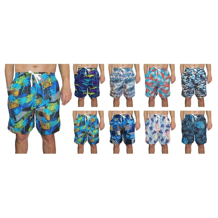 3-Pack Mens Quick Dry Printed Cargo Swim Shorts With Pockets Regular Flex Bathing Board Suits and Trunks Image 7