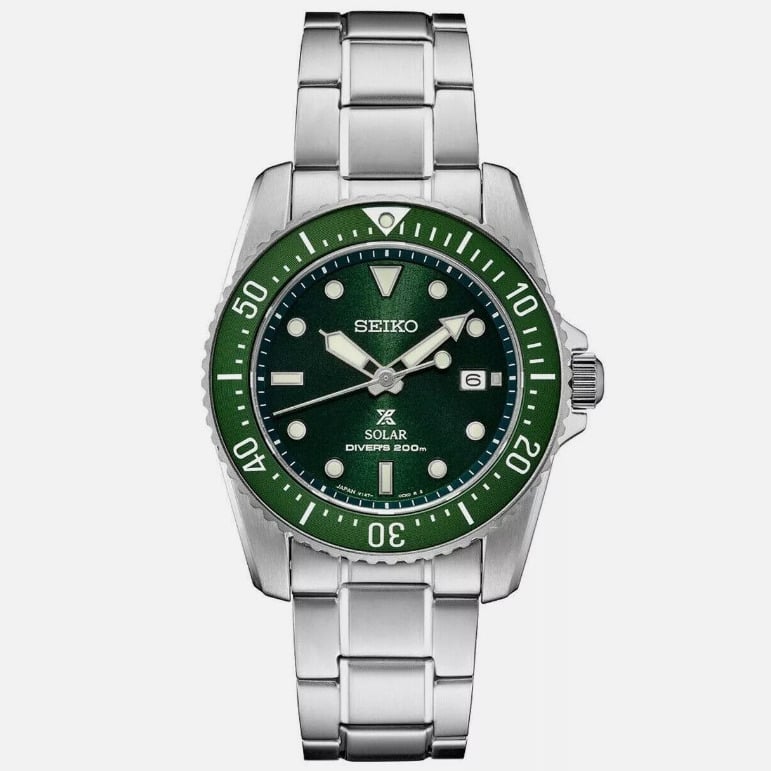 Seiko Mens Prospex Solar Green Dial Stainless Steel Watch SNE583 Image 1