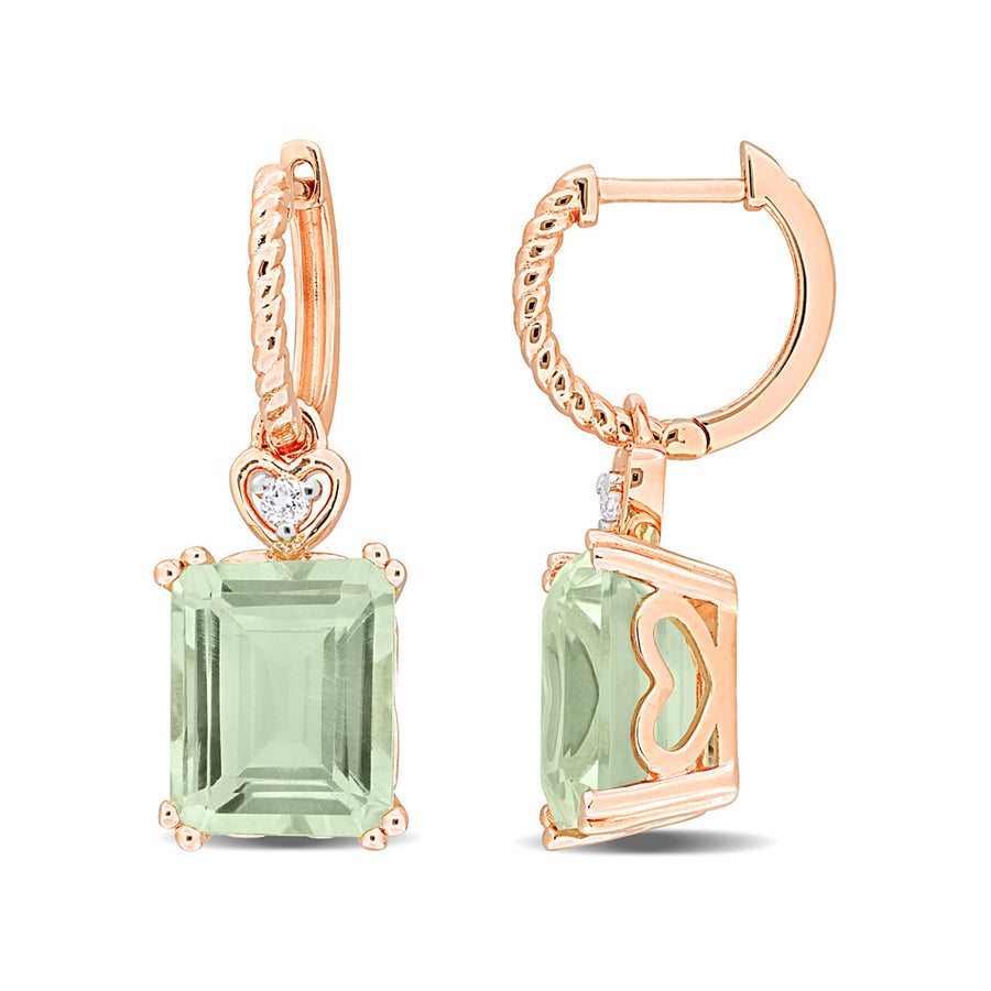 6.45 Carat (ctw) Green Quartz and White Topaz Dangle Earrings in Rose Sterling Silver Image 1